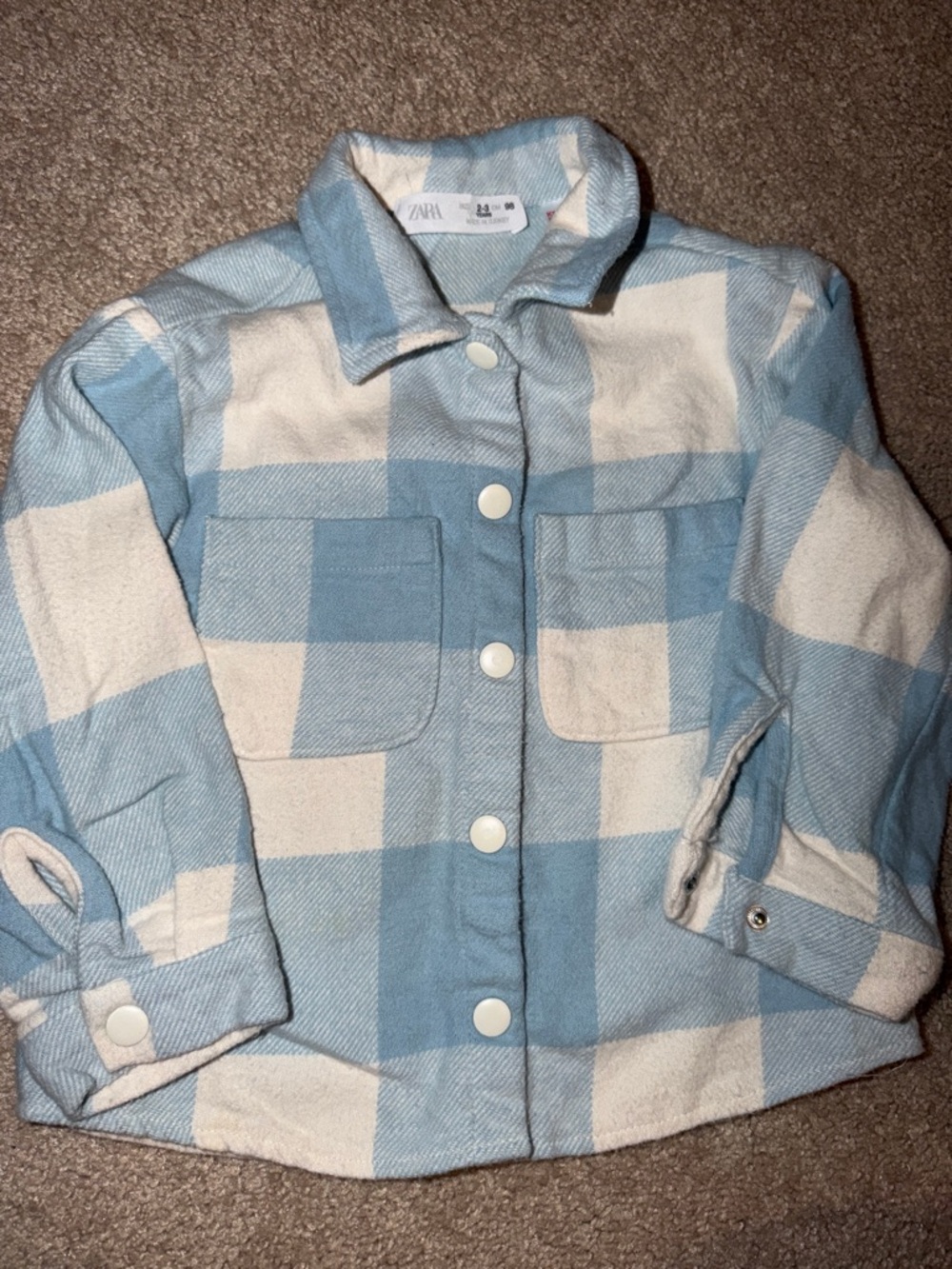 Zara Blue and White Plaid Snap-Front Shacket